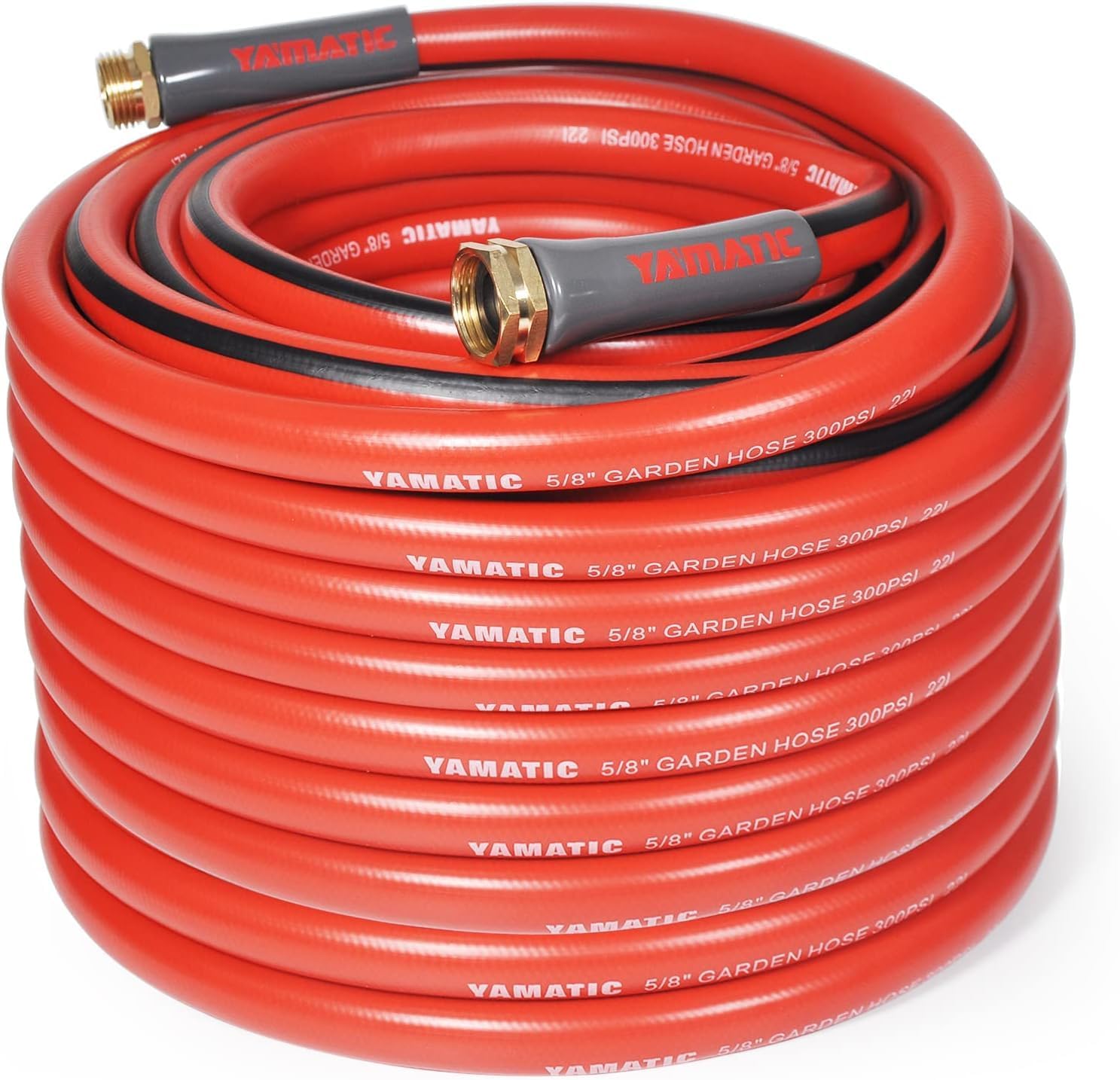 YAMATIC 50FT Garden Hose 5/8 Inch Heavy Duty Water Hose 300 PSI with 3/4 Inch GHT Brass Swivel Connectors – Flexible, Kink-Resistant, Leak-Free, All-Weather Use