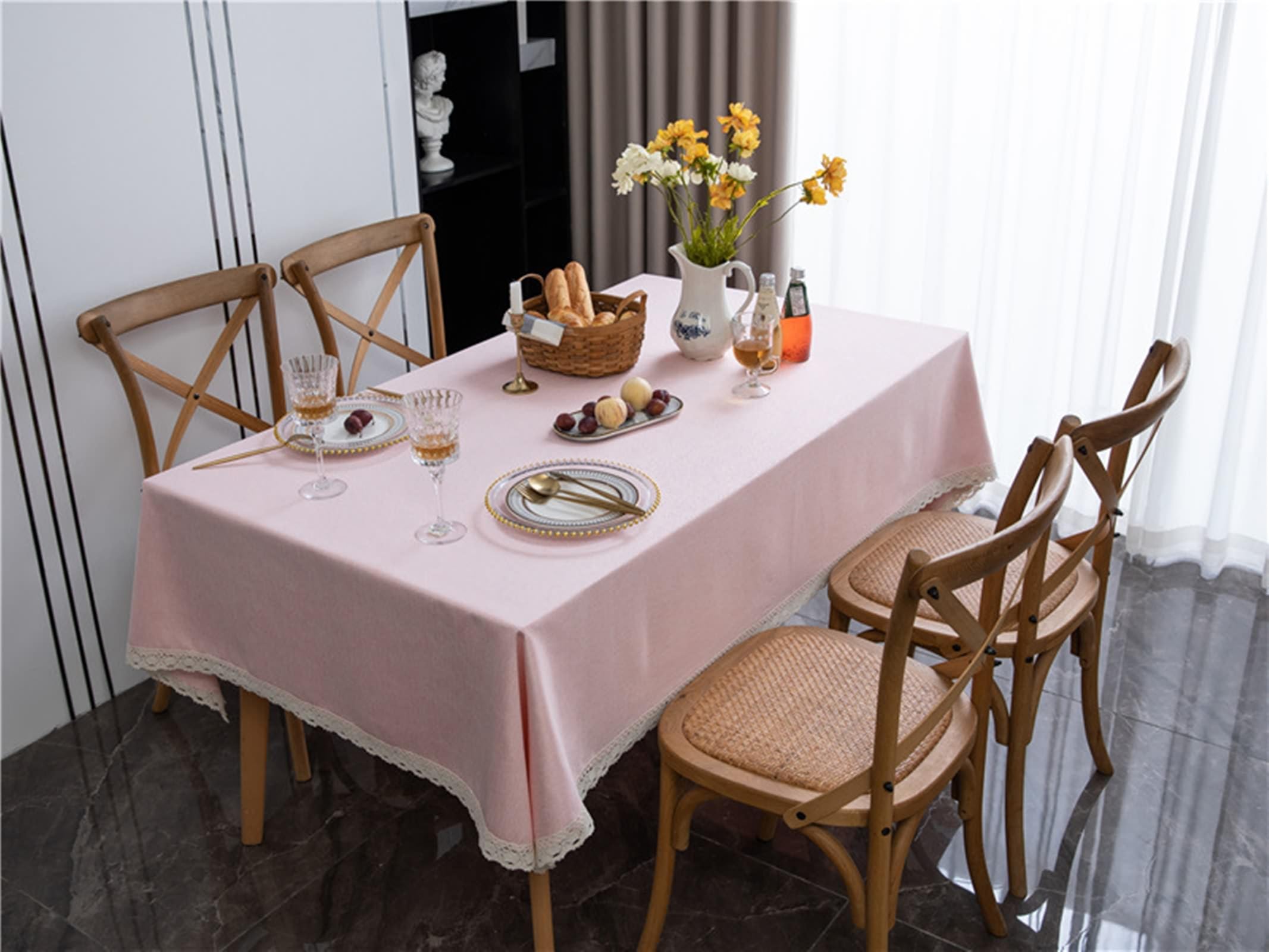 Tovaglia Da Tavola Elegante, Tovaglie 140 x 140 cm Orlo in pizzo in Poliestere Tovaglia per La Decorazione della Casa CucinaRosa