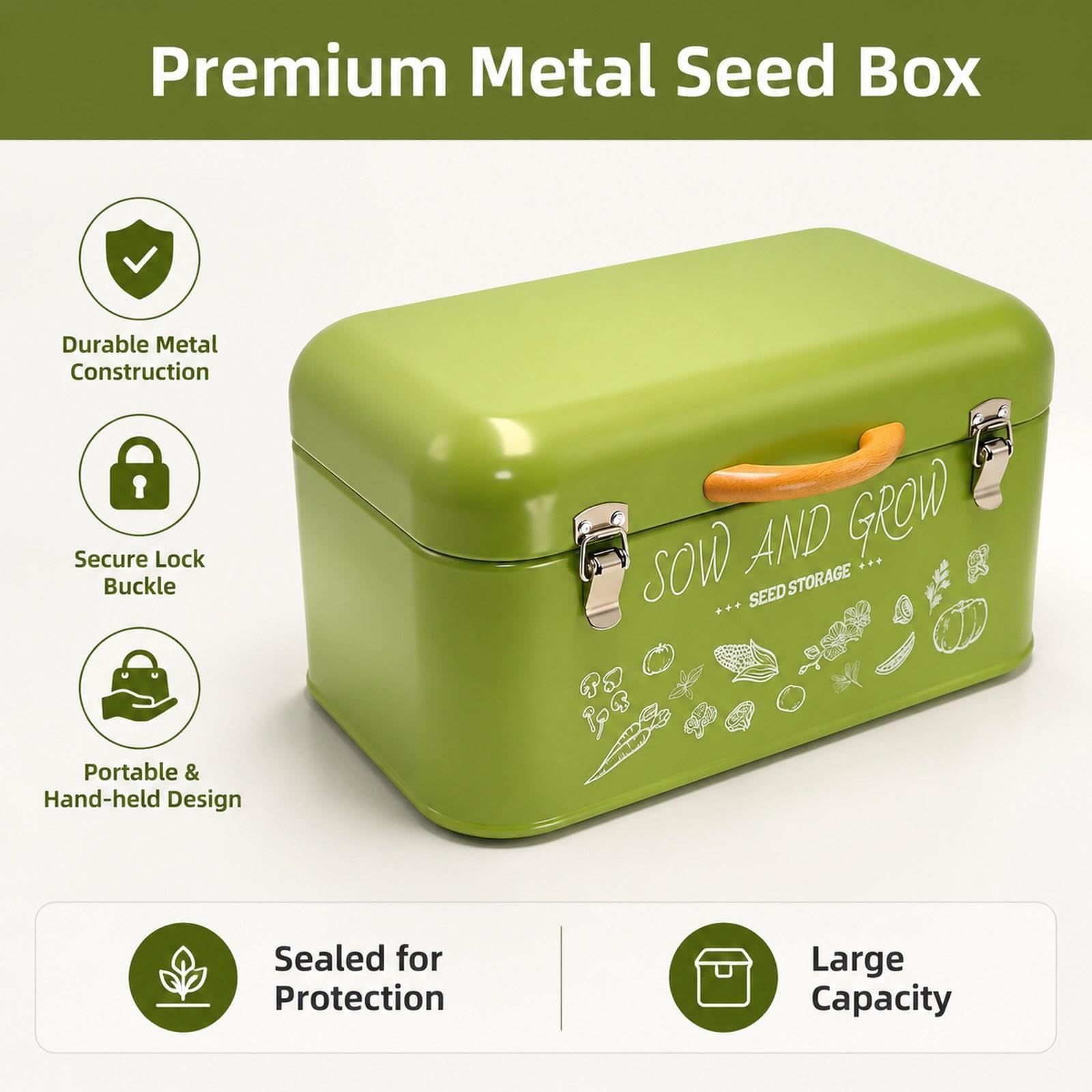 predolo Scatola portaoggetti Organizer da Giardino in con Chiusure e Buste, Robusta Confezione per riporre Attrezzi da Giardinaggio, Idea Regalo, L