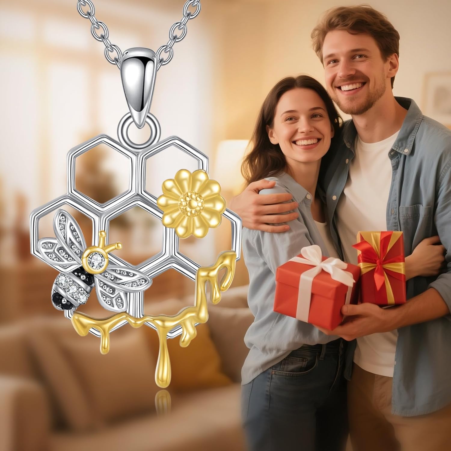 Bee Necklace Sterling Silver Honey Bee Pendant Cute Animal Jewelry Gifts for Women - Image 3