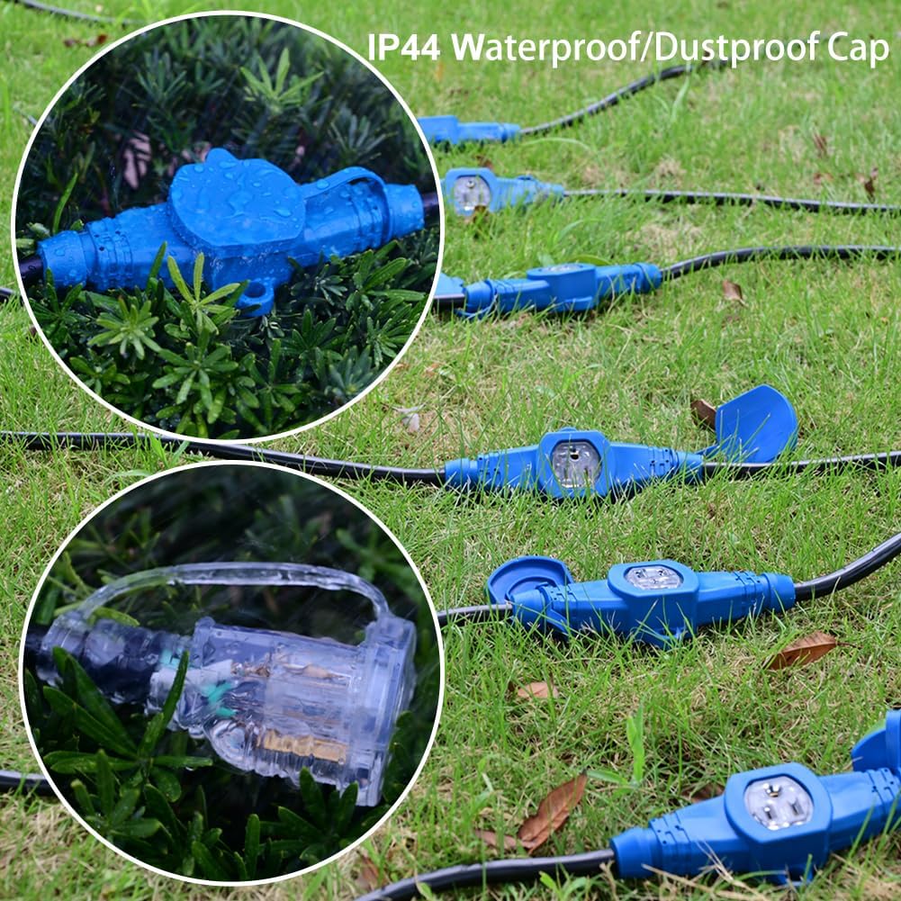 65 Feet Multi Outlet Extension Cord 12 Gauge,13 Nema 5-15R Evenly Spaced Outlets with Blue Indicators.Male Plug to Female Connector,Erboelec,ETL Listed