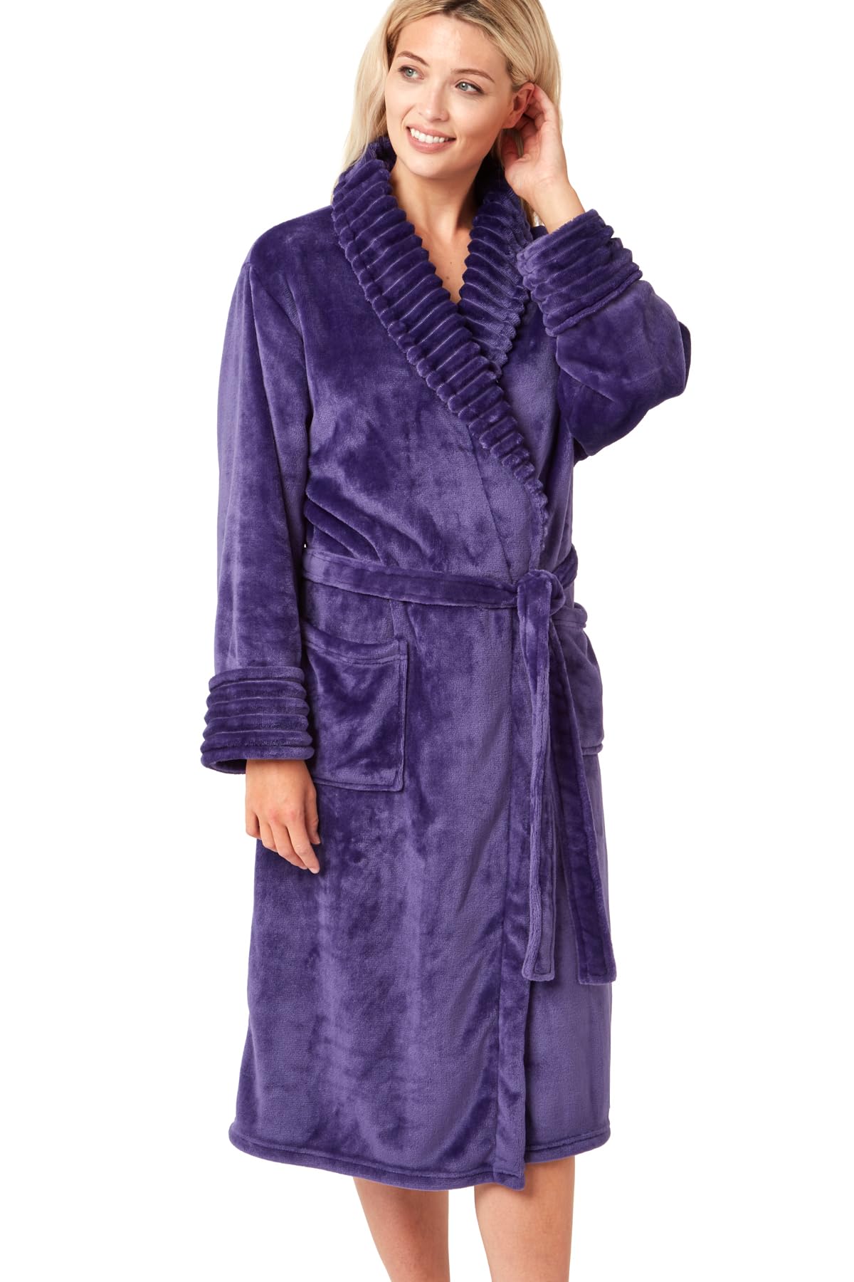 Indigo Sky Tanya Ripple Fleece Shawl Collar Robe, Purple, L