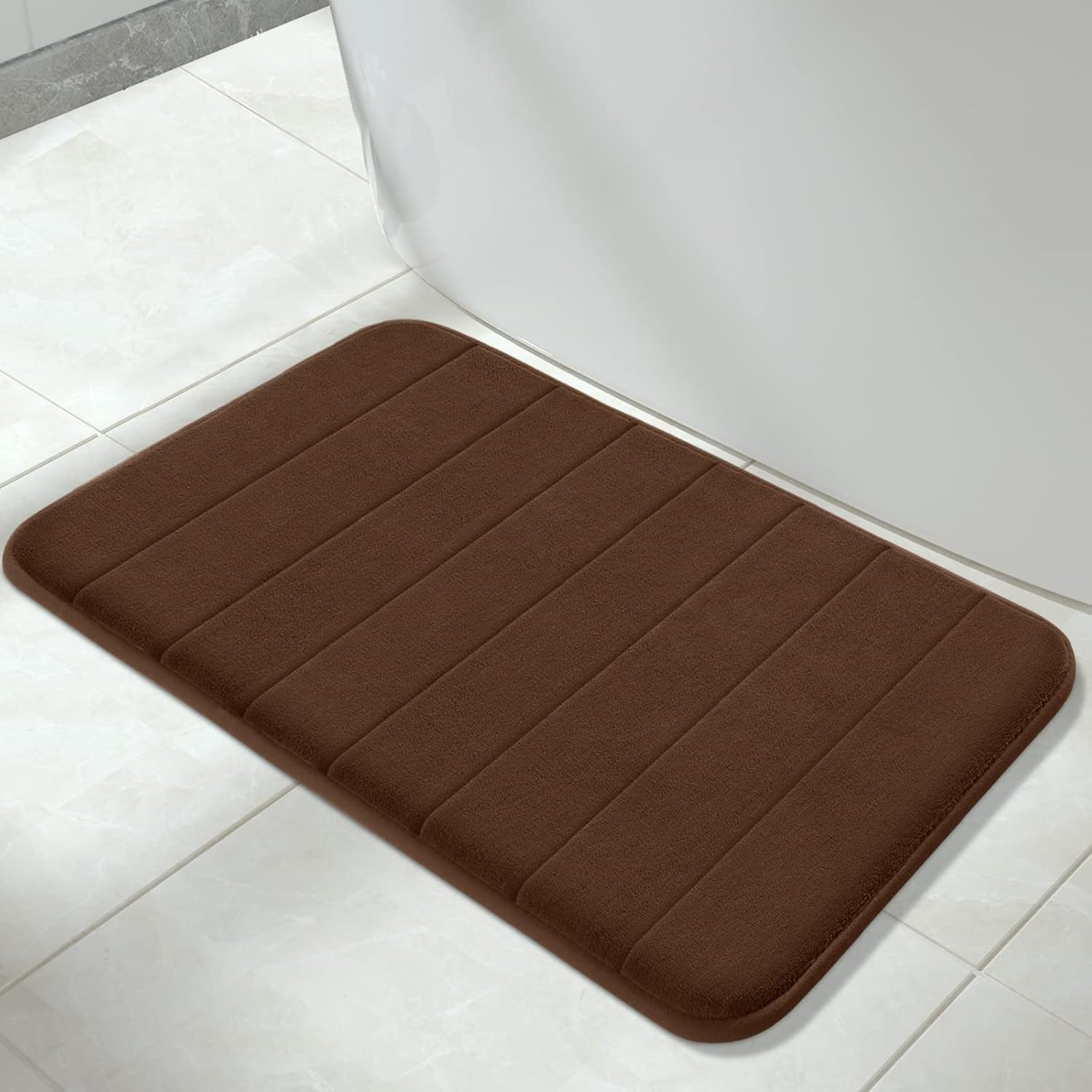 Yimobra Memory Foam Bath Mat Large Size, 31.5 x 19.8, Super Soft Non-Slip Bathroom Rug, Water Absorption, Machine Wash, Thick, Comfortable, Easier to Dry for Bathroom Mat, Tub and Shower, Brown Brown 31.5" x 19.8"
