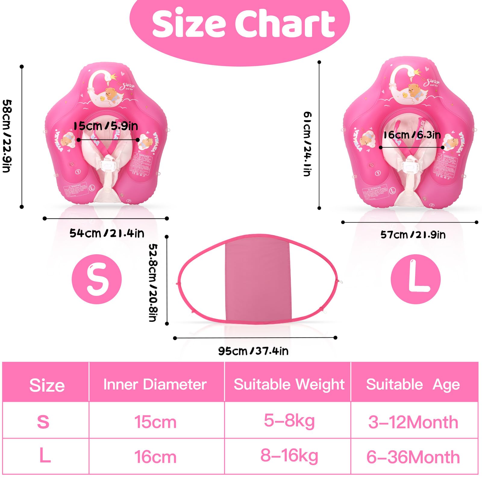 WYRIAZA Salvagente Bambini 1-3 anni, Salvagente Neonato con Parasole, Ciambella Neonato Mare, Baby Pool Float 3-36 mesi con Sedile, Doppio Airbag