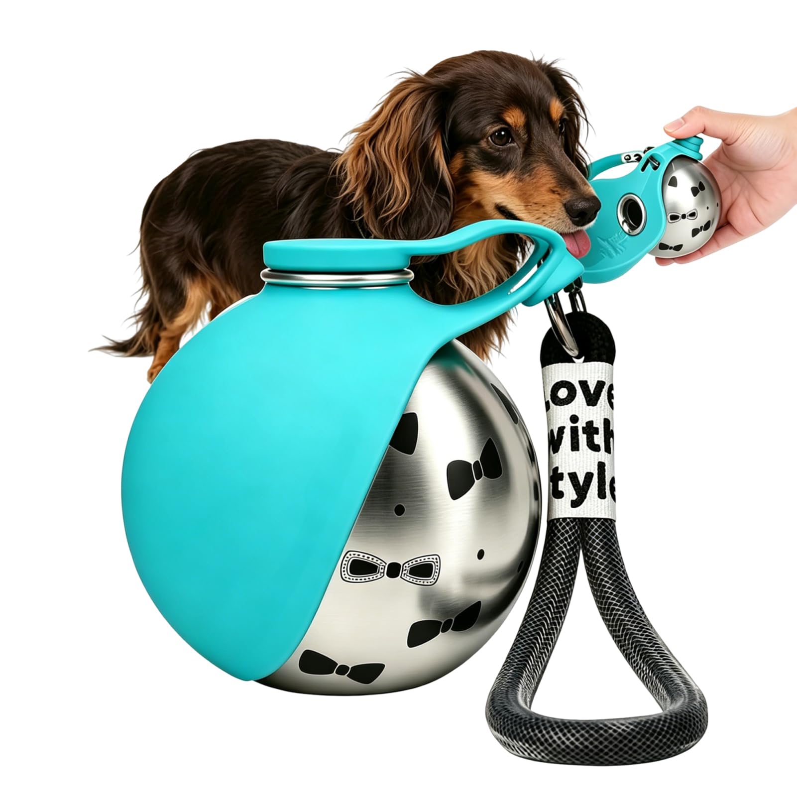 Portable Dog Water Bottle for Walking, 285ML 2 in 1 Stainless Steel Dog Drinking Bottles with Foldable Silicone Bowl, Leak Proof Pet Water Bottle for Dogs & Puppies, Hiking & Travel (Blue B)