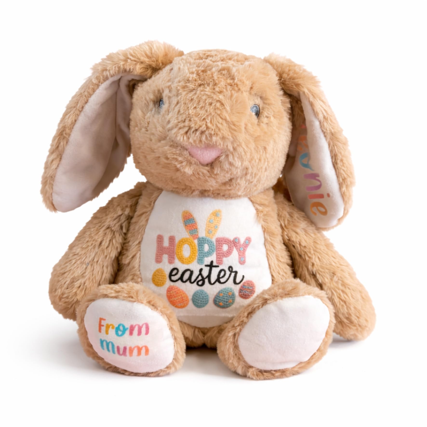 Silly Dog Designs - Personalised Easter Bunny Plush Toy – Soft Cuddly Bunny with Name & Message, Easter Gift for Loved Ones, 21cm Stuffed Animal, Comes in Reusable Fabric Bag (Brown)
