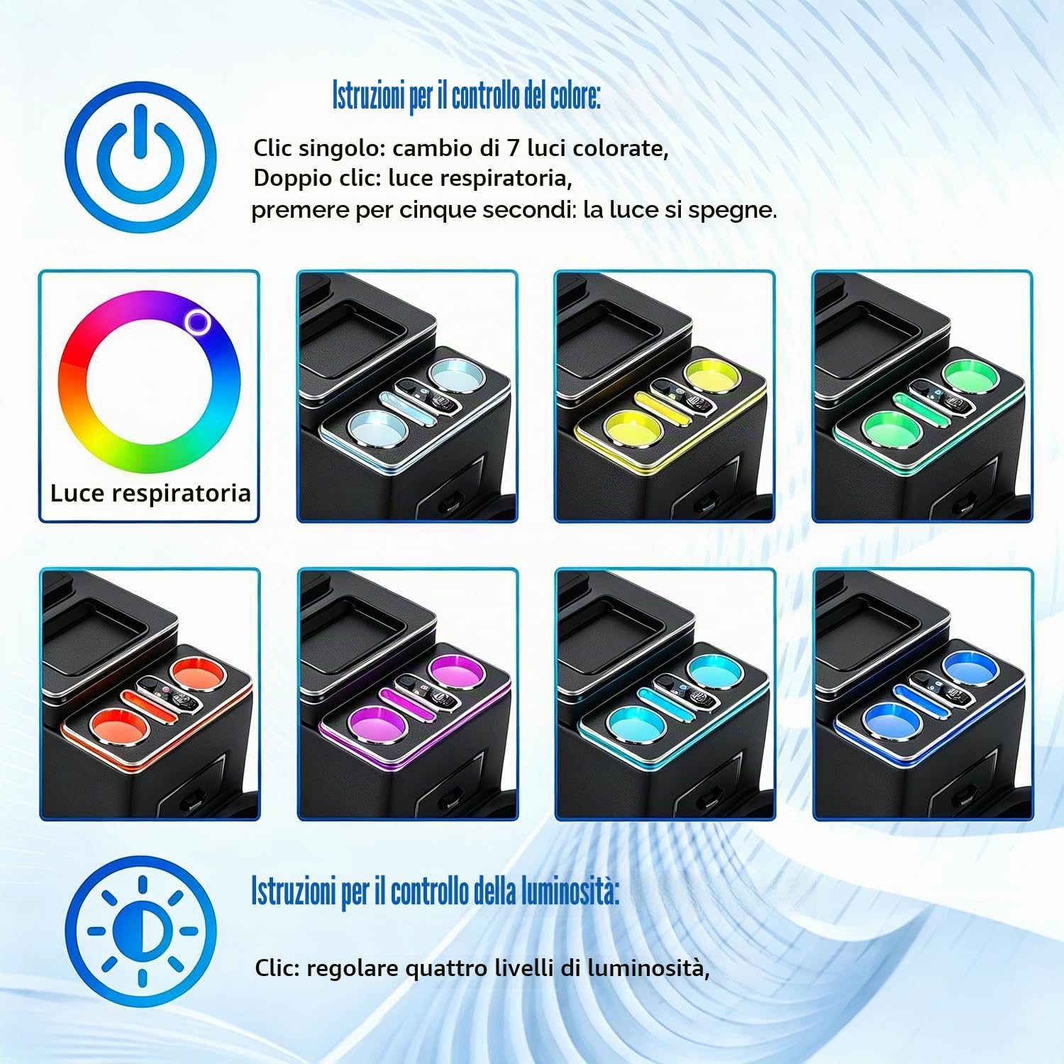 Scatola portaoggetti per braccioli, con luce ambientale a 7 colori e 4 livelli di luminosità, adatta e cassetto del conducente esclusivo per Mercedes-Benz Classe V V220 V260 V250 W447