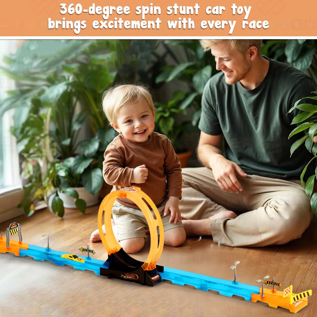 Wembley 15 Piece Multiplayer Track Set Loop Diecast Car Racing Adventure Toys for Kids 3+ Years with Single Loop 360° Spin Way 1 1:64 Scale Pull Back Car - Image 6 thumbnail