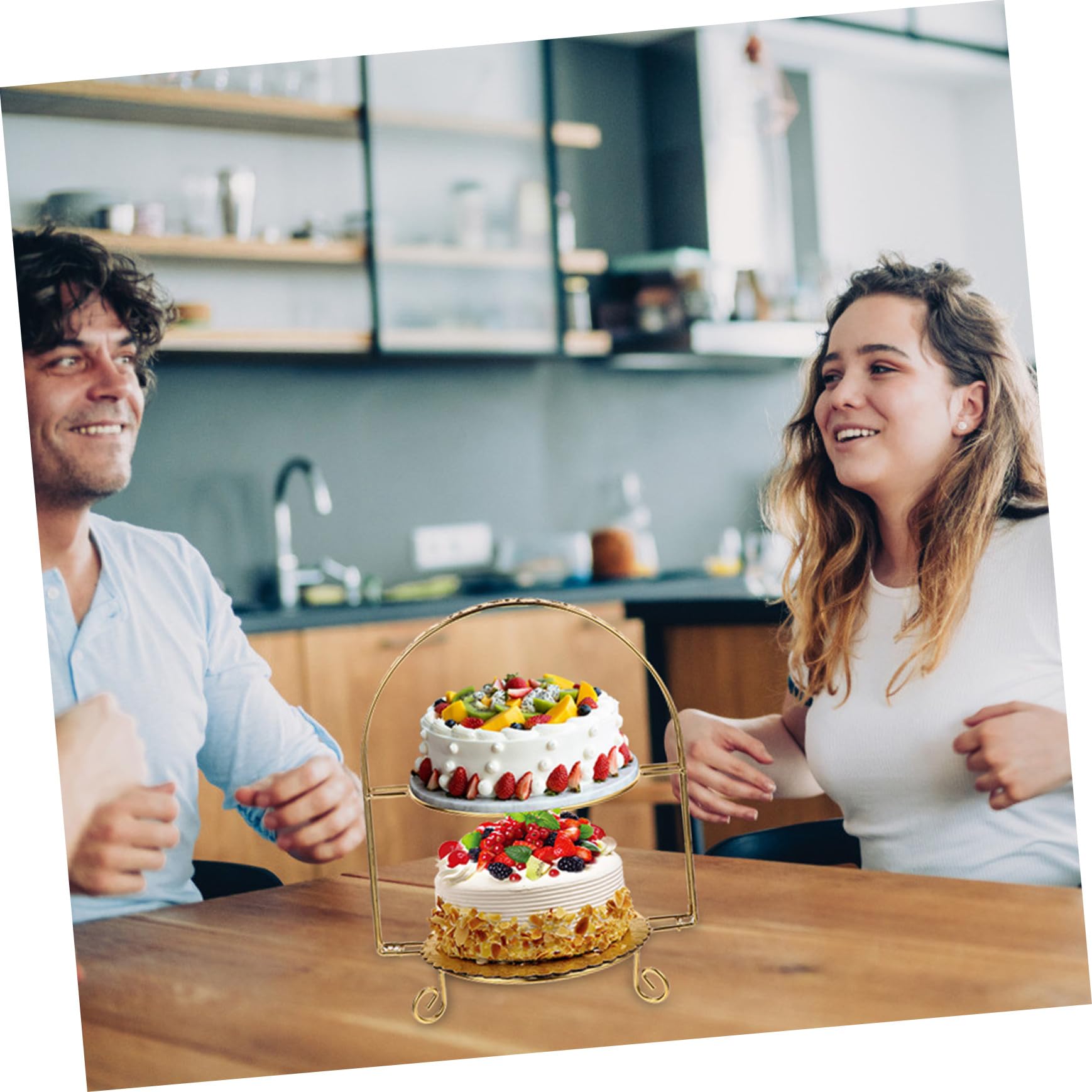 Alzatina per Torta in Ferro Dorato a 2 Livelli, Supporto Espositivo Elegante per Dolci e Dessert, per Feste e Compleanni in Stile Europeo