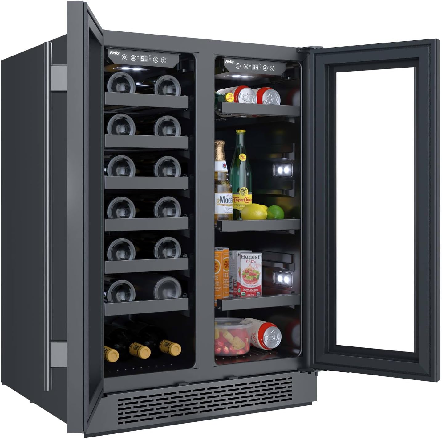 Avallon AWBC242GGFD 24 Inch Wide 21 Bottle Capacity and 64 Can Capacity Beverage Center with LED Lighting and Double Pane Glass - Stainless Steel