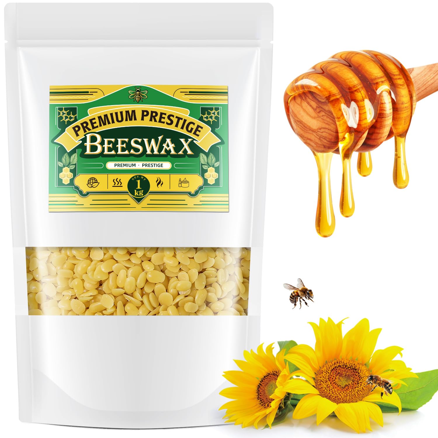 CHILLFLAME Yellow Beeswax Pellets, Beeswax from Organic Farm, Beeswax for Candle Making, Skin Care DIY, Lip Balm and Soap Making Supplies (1kg, Yellow)