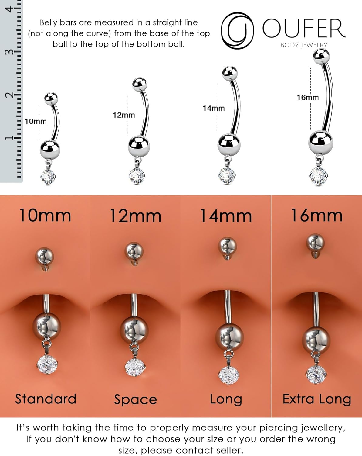 OUFER Belly Button Piercing, 14G Clear CZ Dangle Belly Button Ring, G23 Solid Titanium Internally Threaded Navel Piercing Jewelry, Belly Rings For Women - Image 8