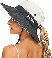 Vista 1 de Sombrero de sol de verano para mujer, cola de caballo – Protección UV de malla de ala ancha plegable con agujero para cola de caballo Beige