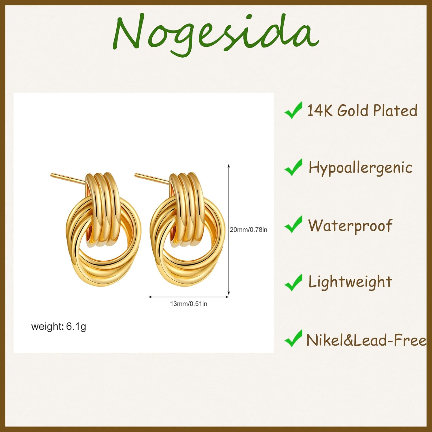 14K Gold/Silver Plated Knot Earrings Stud for Women Trendy Chunky Dainty Earring Statement Dangle Lightweight Hypoallergenic Waterproof Jewelry Gifts - Image 5