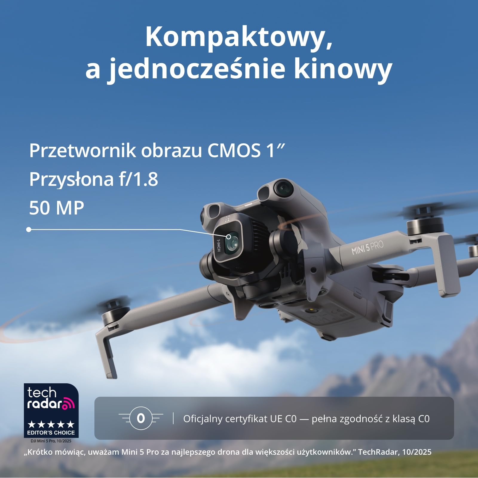 DJI Mini 5 Pro Ultralekki i składany dron z kamerą, matryca CMOS 1″, dookolne wykrywanie przeszkód, ActiveTrack 360°, obrót gimbala 225°, zasięg transmisji 20 km, dron 4K dla początkujących