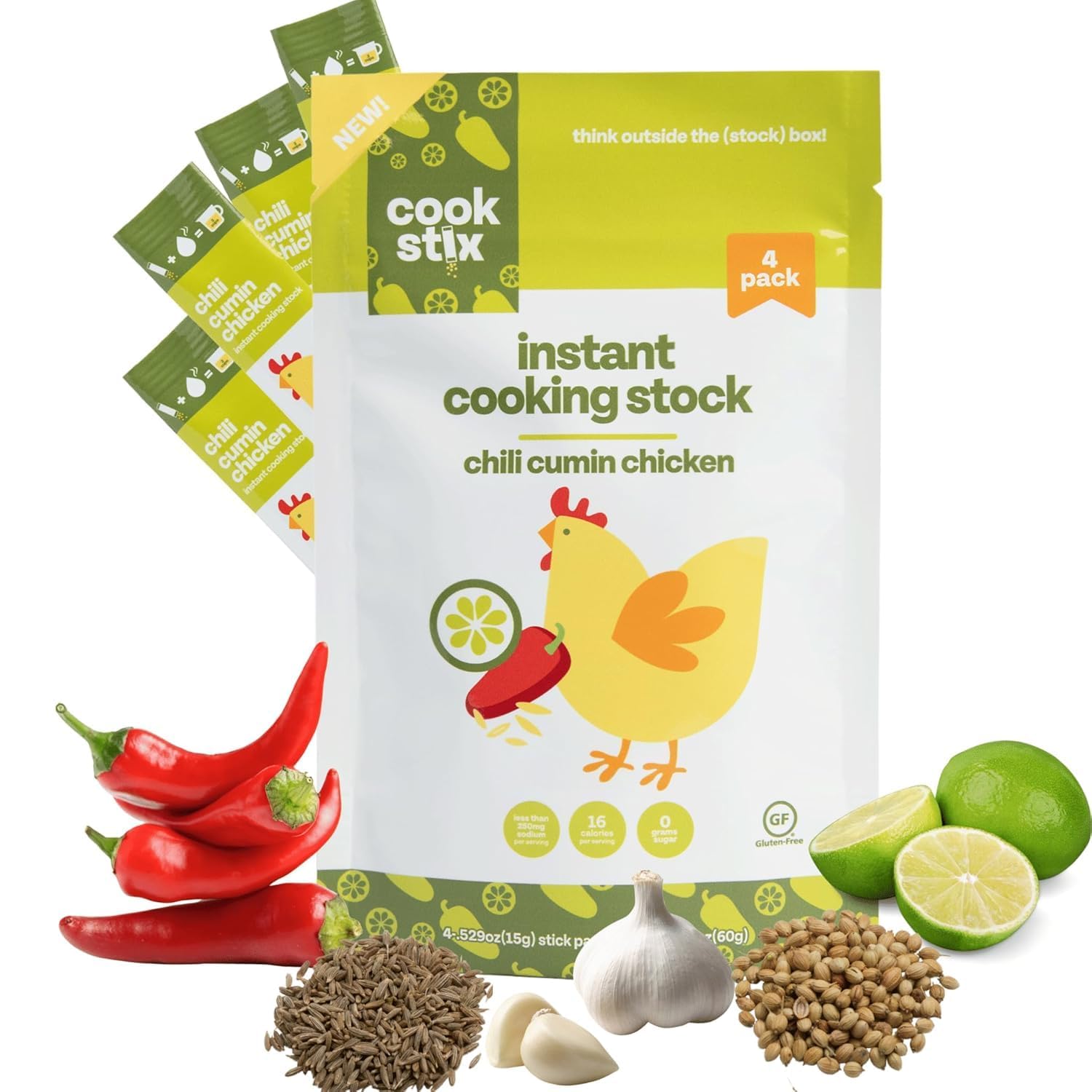 Cookstix Essentials Pack – Classic & Chili Cumin Lime Chicken Stock Sticks – Clean-Label Instant Broth (2 x 4 Packs)