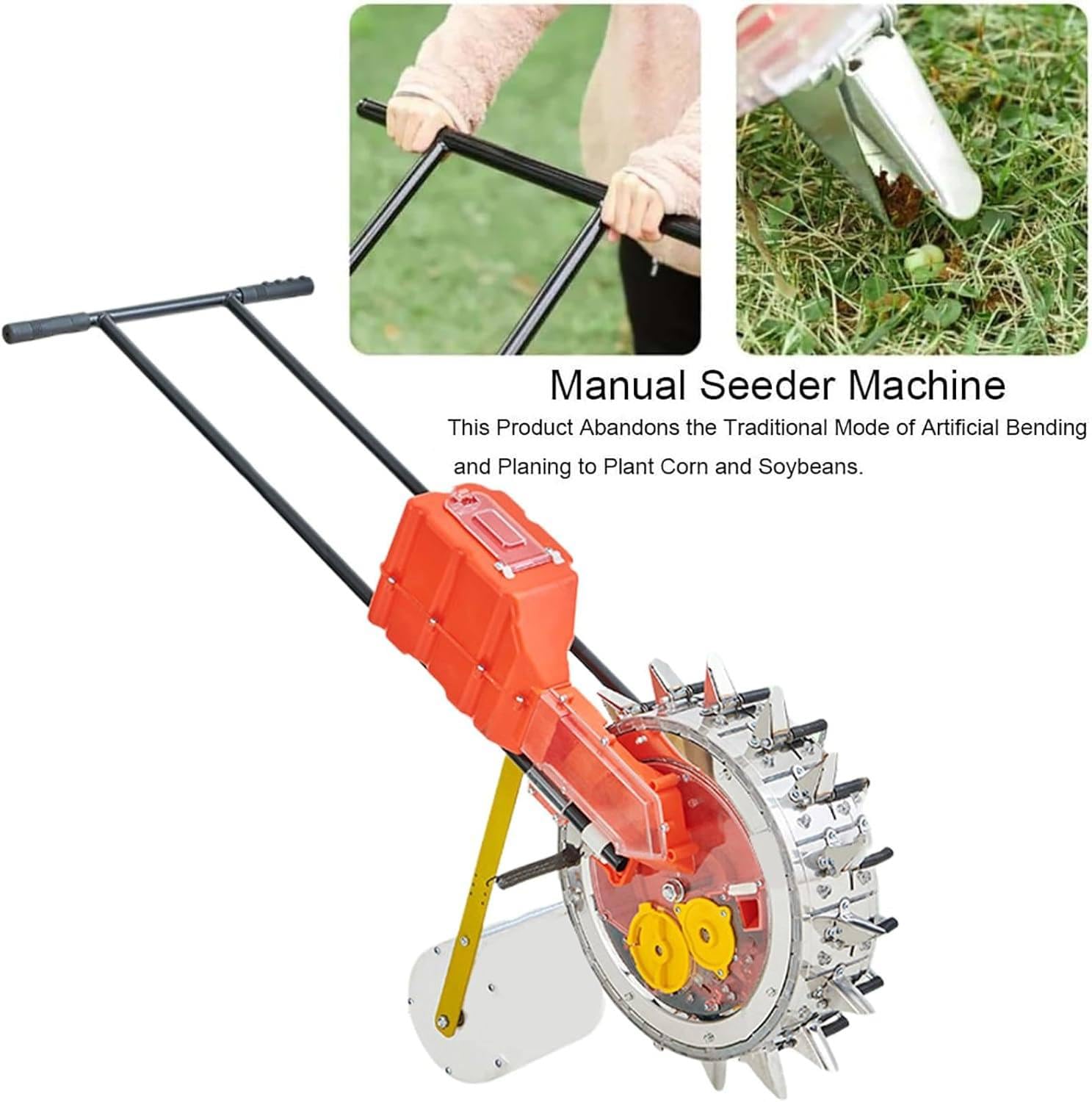 Macchina per semina agricola professionale - Carrello manuale con ruote di misurazione di precisione, pneumatici per tutti i terreni, telaio in acciaio di calibro pesante per piantare semi in fattoria