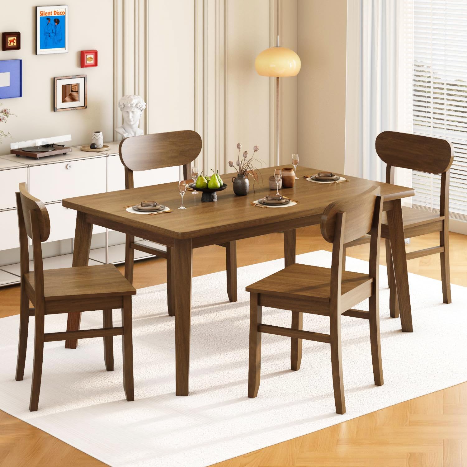 5Piece Solid Wood Dining Table Set for 4, Set