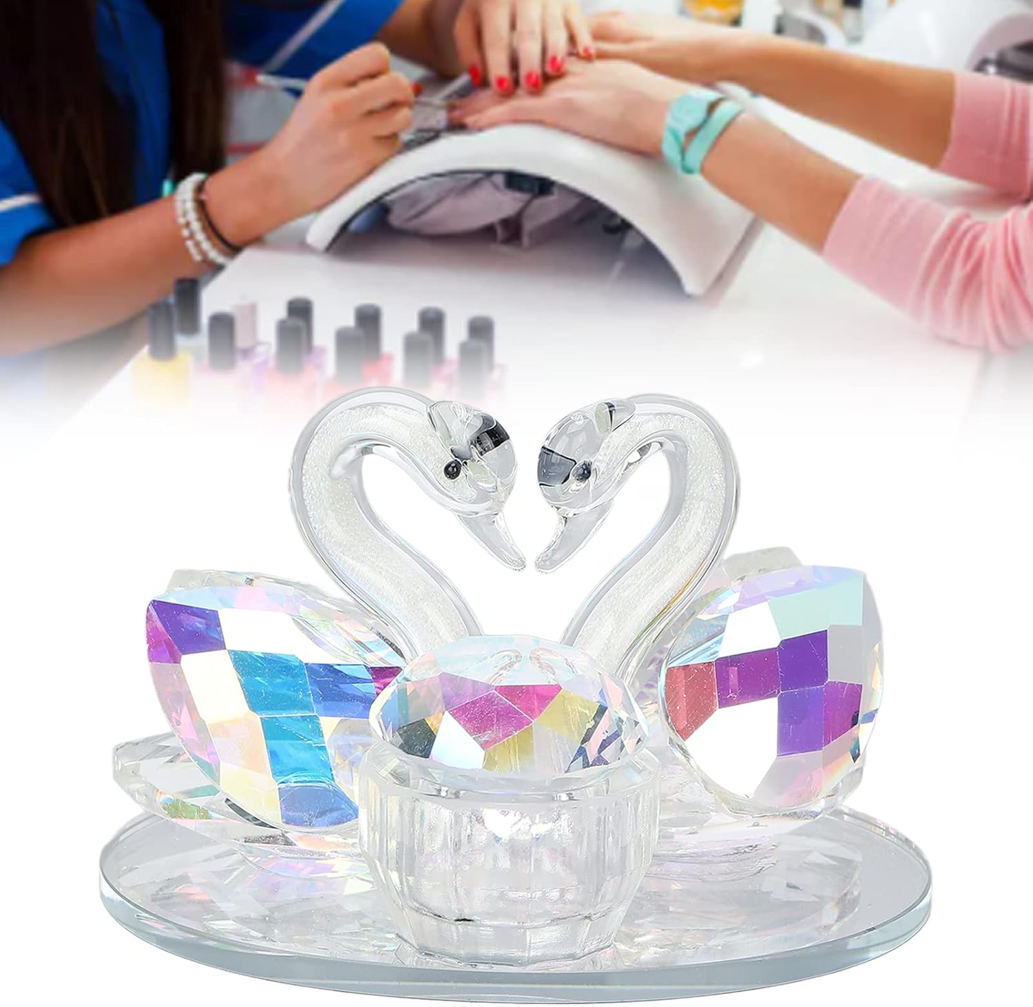 Nail Art Dappen Dish Swan Shape Crystal Cup Glass Acrylic Liquid Cup Acrylic Glassware Tools with Lid for Home Nail Salon