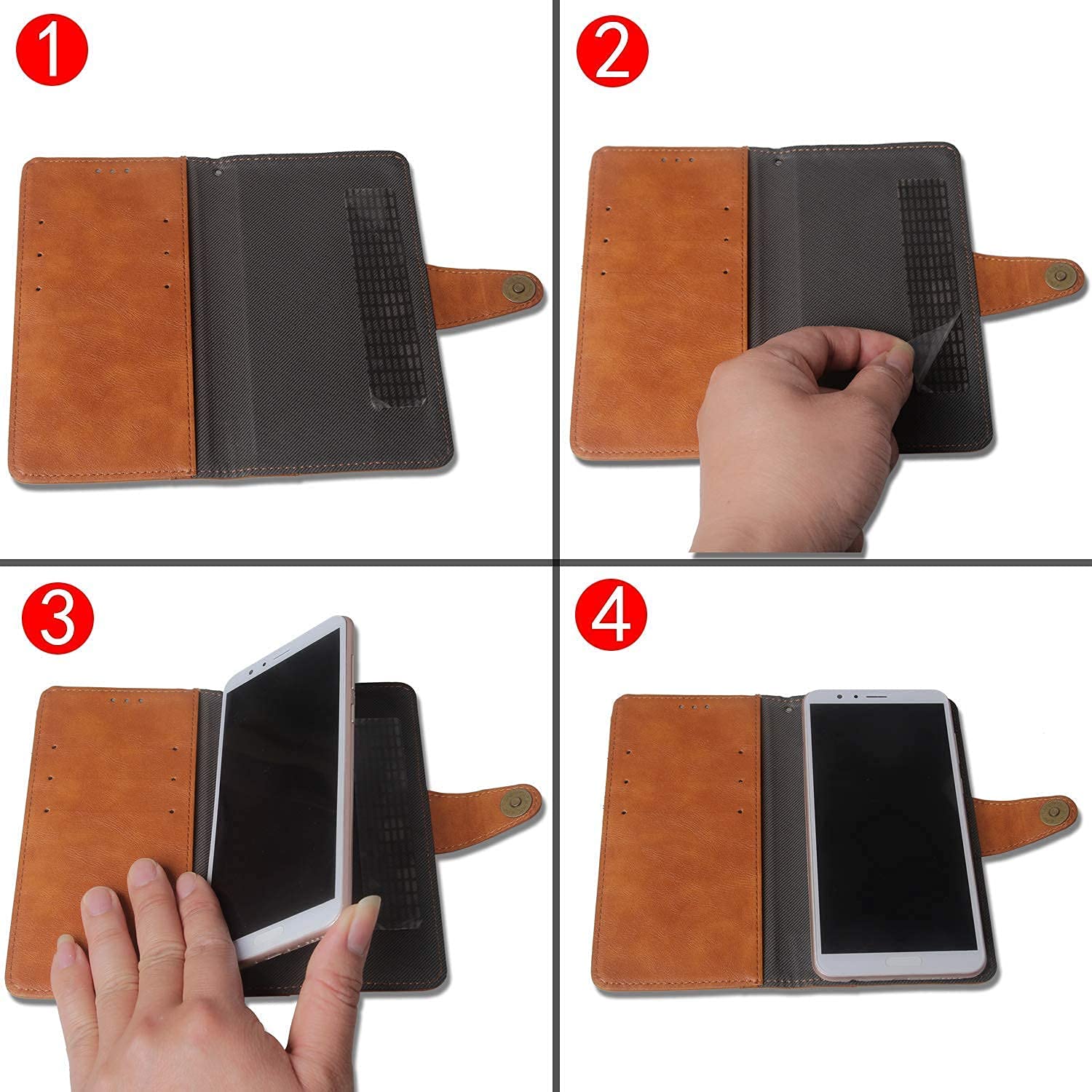Gukas Vera Pelle Case per BRONDI Amico Smartphone S Nero 5.7 Genuine Flip Cover Custodia Caso Guscio Protettiva Portafoglio (Nero