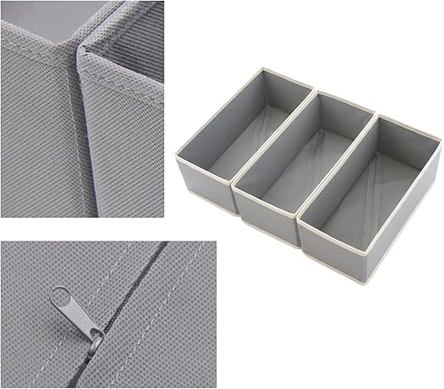 Miniatura 3 de Organizador de cajones para calcetines, paquete de 3 unidades, color gris claro, divisores de cajones de 11 pies para armario de armario, cubos de