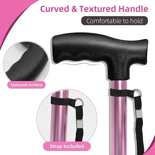 Miniatura 7 de Bastón ajustable para mujer, bastón telescópico de 10 niveles de altura con base giratoria antideslizante de 4 puntas, correa de muñeca, ayuda para