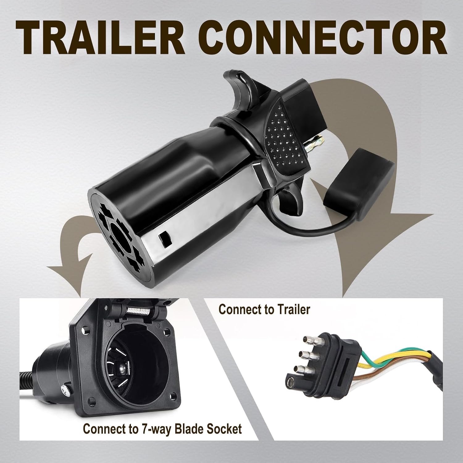 Agrieyes Premium 7 Pin to 4 Pin Trailer Adapter, 7 Way Blade to 4 Way Flat Trailer Plug, Waterproof Connector for RV Truck Caravan Utility Tow Vehicles
