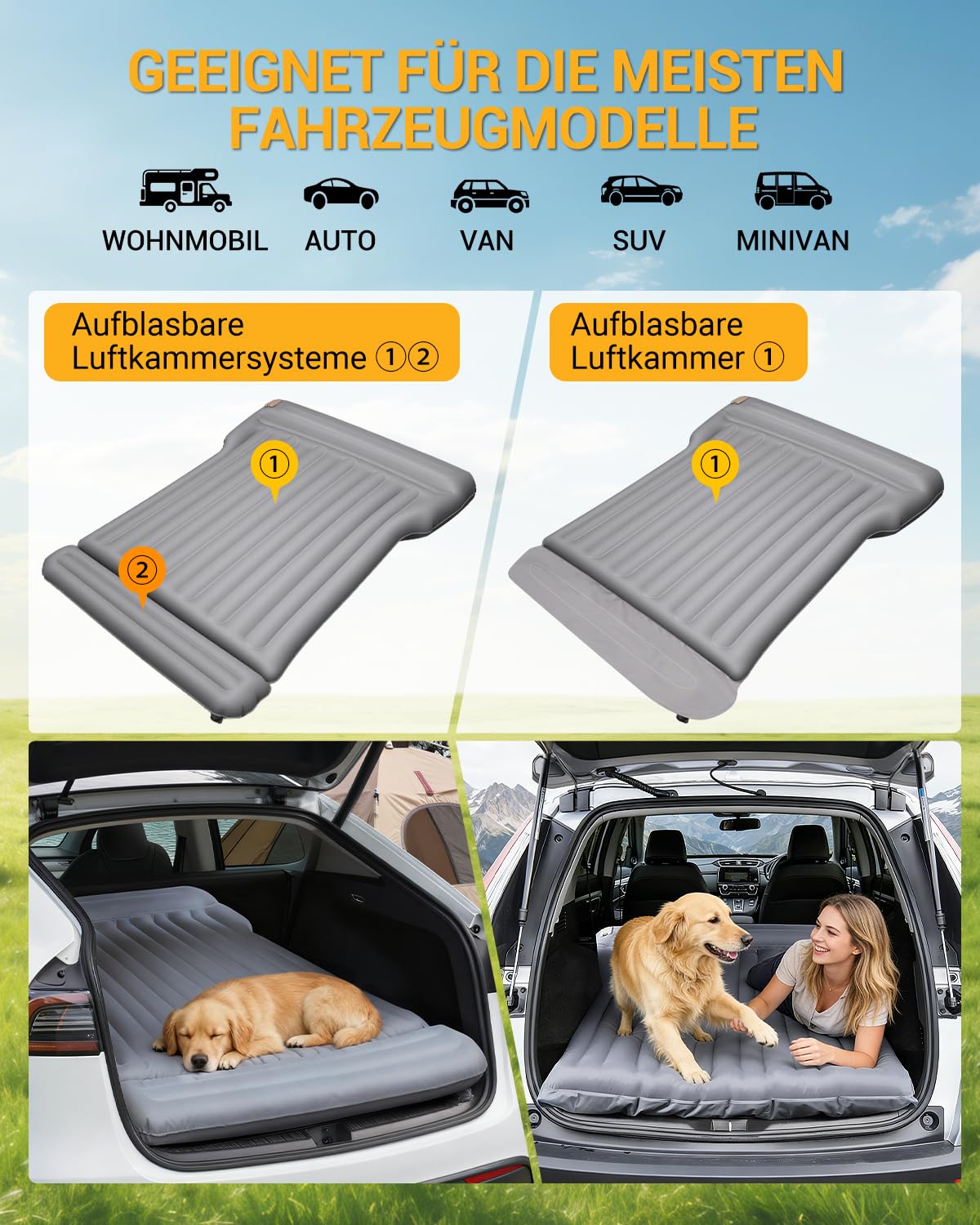 SUV Luftmatratze Kofferraum Auto Matratze Faltbar Auto Luftmatratze mit Pumpe Kabelloser Ruhiges Material Split-Design Tragbares mit Integriertem Kissen für Reisen Camping Outdoor