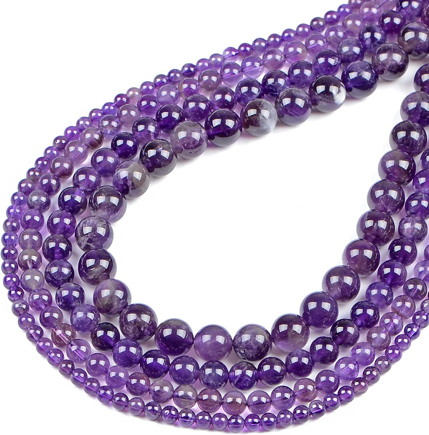 Bymitel 90pcs Natural Crystal Beads Stone Gemstone Round Energy Healing Loose Beads with Stretch Cord for Jewelry Making Bracelets Anklets (Amethyst, 10mm 90pcs)
