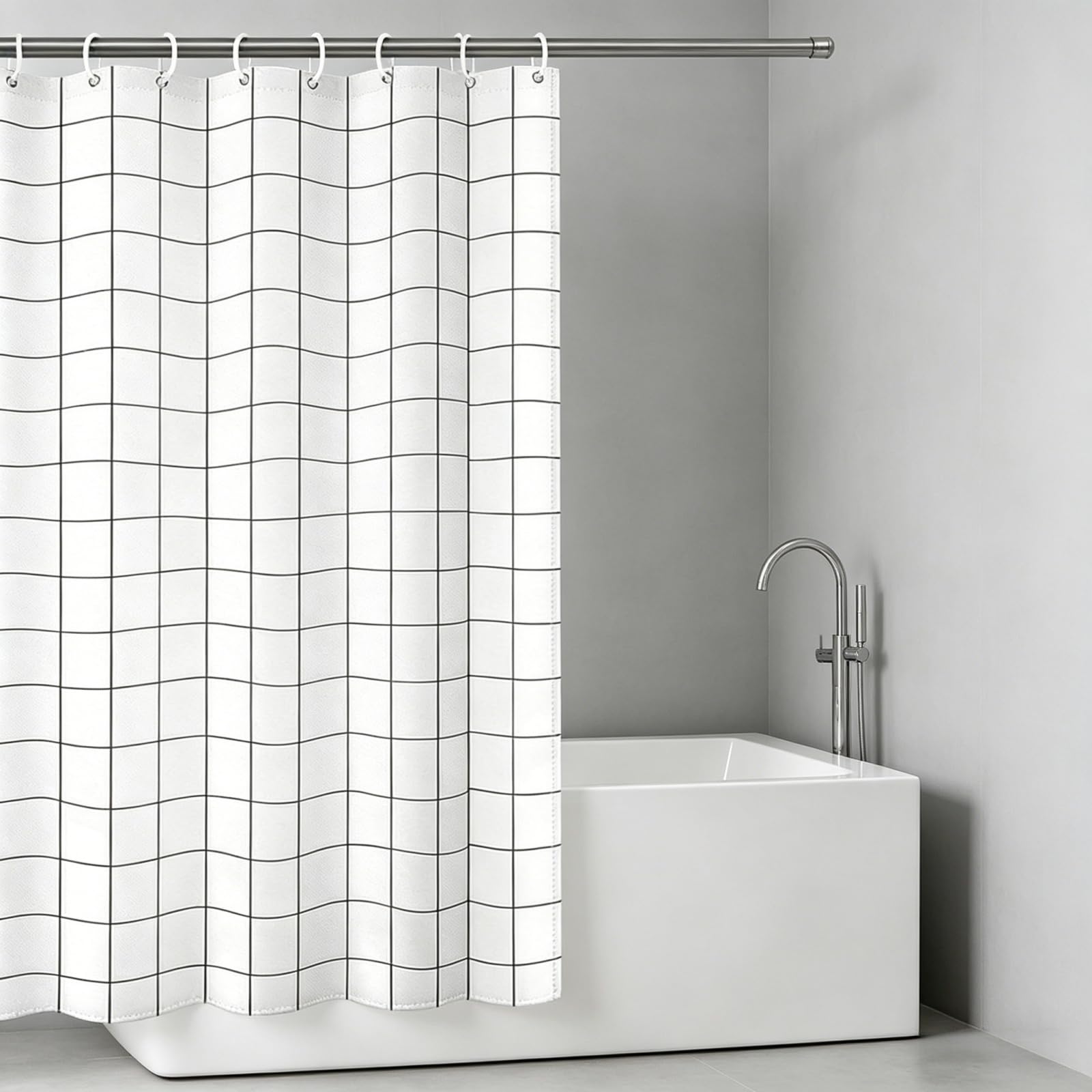 Rideau de Douche 160 x 220 cm Imperméable Rideau Douche Anti Moisissure sans Percage pour Salle de Bain, Baignoire, Noir et Blanc