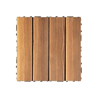 36 Pack Hardwood Interlocking Patio Deck Tiles, Waterproof Indoor Outdoor Brown Interlocking Deck Tile Patio Tiles 12" x 12" x 1"