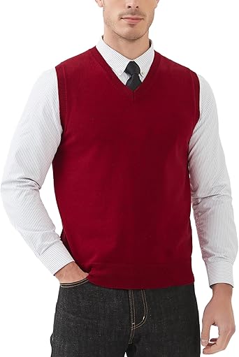 Kallspin Heren Katoen Mouwloze Truien V-Hals Gebreide Gilets Sweater Vest Relaxed Fit Pullover (Zwart, XL