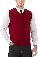 Kallspin Men's Pure Cotton Sweater Vest V Neck Regular Fit Knit Sleeveless Pullover Sweater