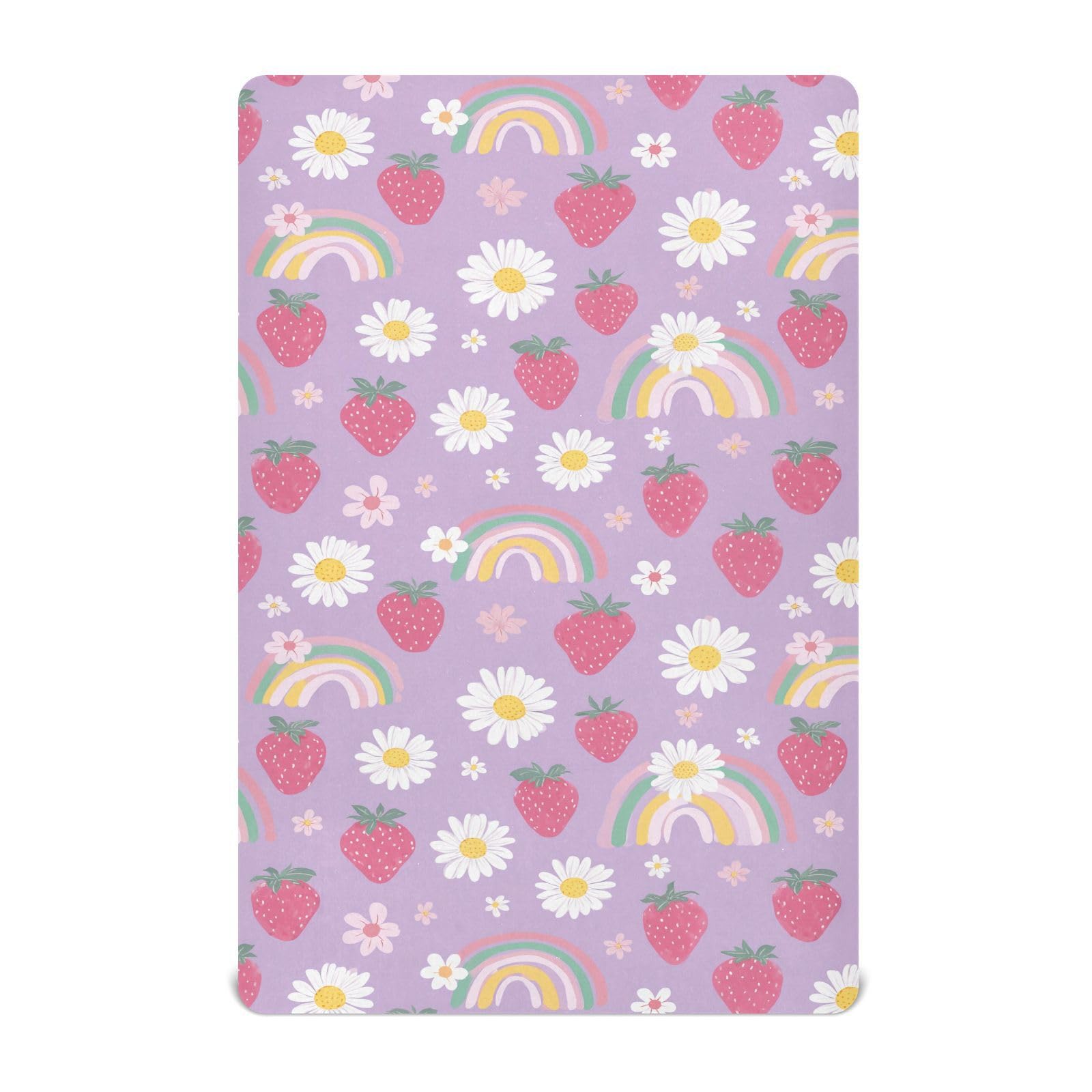 Crib Sheet Breathable Soft Crib Mattress Sheet for Baby Toddler Boys Girls Fitted Crib Sheet Fit Standard Crib Mattress 52 x 28 Inch Purple Rainbow Daisy Strawberry