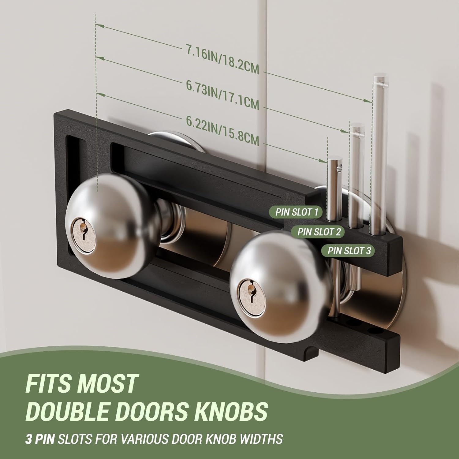 French Door Lock for Double Doors, Adjustable Double Door Lock for Home Security Prevent Kick Ins, 3 Pin Slots for Various Knob Width