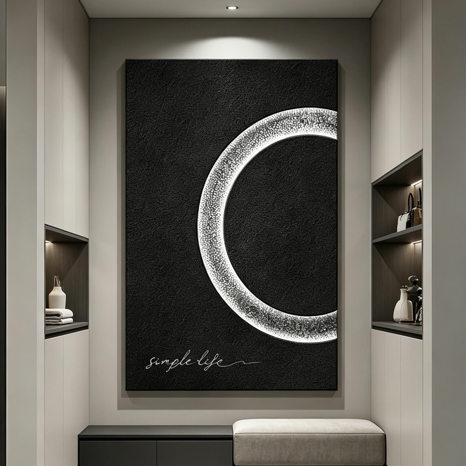 SYXHJTFZ Modern 3D Semicircle Sandstone LED Wall Art Borderless Abstract, Monochrome Lighted Wall Painting Plug In Decor For Living Room Entryway Hallway(A,100 * 150cm/39.4 * 59.1in)