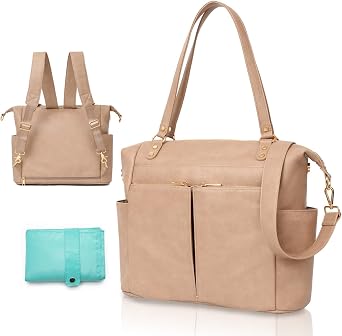 MOMINSIDE Diaper Bag Tote Leather Diaper Bag Backpack with 14 Pockets, Baby Registry Search, Large Baby Bag, Changing Pad