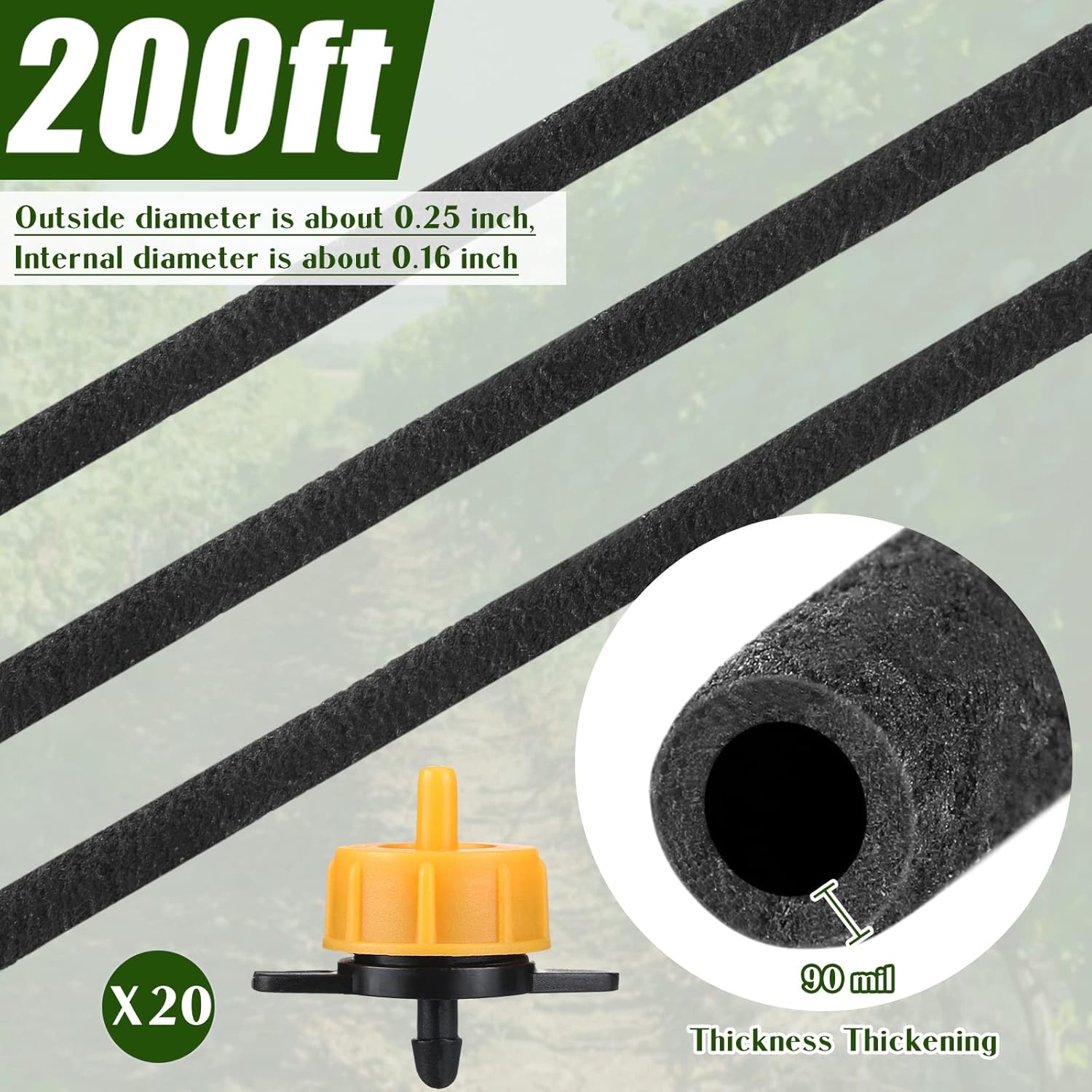 Sasylvia 200 ft 1/4 in Drip Irrigation Tubing Soaker Hose System With 2GPH Emitters, Porous Line for Vegetable Garden Beds, Planters, Flower