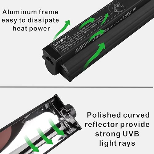 Miniatura 31 de Aiicioo Kit combinado de iluminación T5 UVB – Lámpara de campana de terrario Desert 10.0 y bombilla T5 HO UVB de alto rendimiento para reptiles
