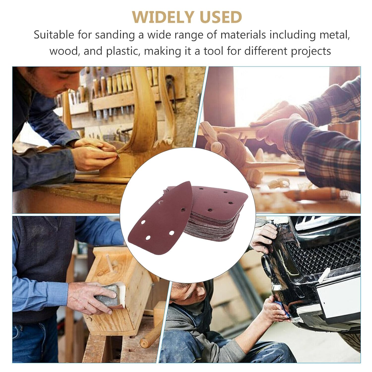 Triangular Mouse Sander Sandpaper Sheets 50pcs Assorted Grit Hook and Loop Replacement Pads 5-Hole Detail Sander Sanding Discs for Power Tools