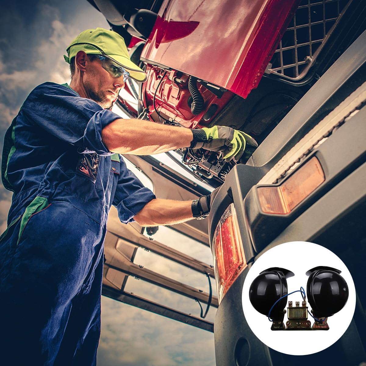 12v Dual Tone Snail Horns 2pcs Black Electronic Car Horns Super Loud for Trucks and Cars