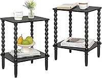 Vista 11 de Mesa auxiliar, mesa auxiliar pequeña con estante de almacenamiento, mesas de café pequeñas de 2 niveles para sala de estar, dormitorio, espacios