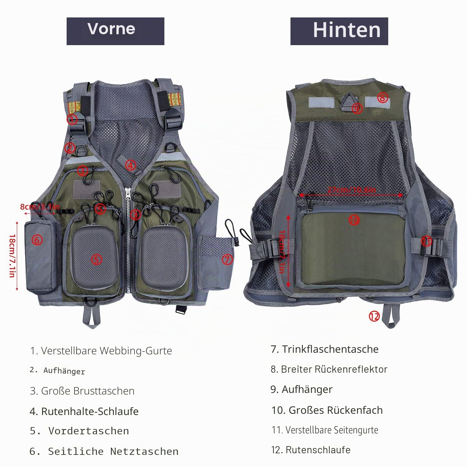 PELLOR Herren Outdoor Weste Atmungsaktiv mit Taschen für Jagd Angeln