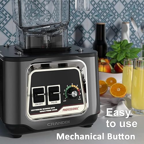 Miniatura 5 de CRANDDI Licuadora comercial, licuadora de encimera de 2200 W con escudo extraíble, licuadora silenciosa para batidos y trituración de hielo,