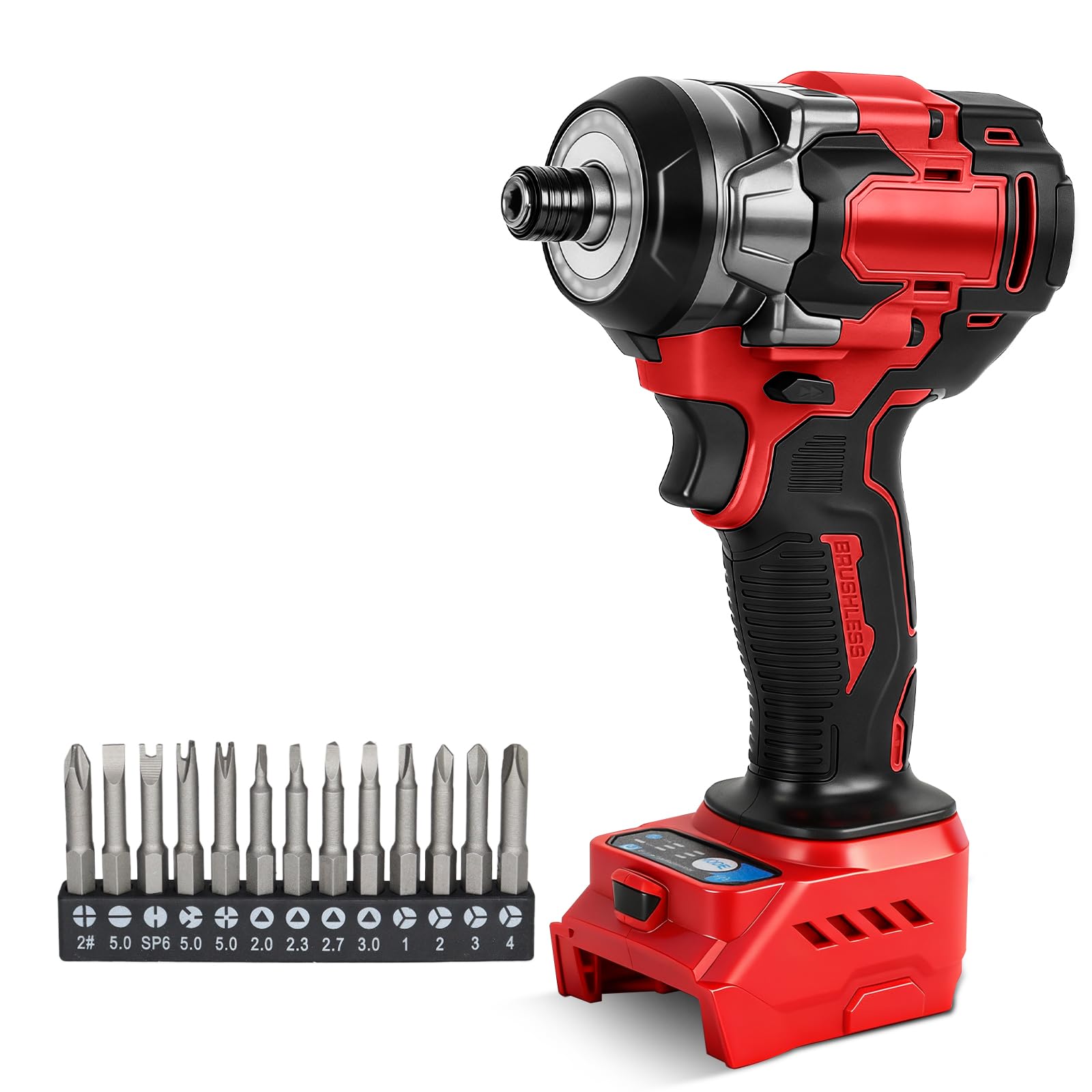 Roadtime - Taladro atornillador de percusión inalámbrico de 1/4" para Milwaukee 18V batería (sin batería), 2400 RPM con varilla hexagonal sin escobillas 450N, 3 velocidades y 2 velocidades invertidas