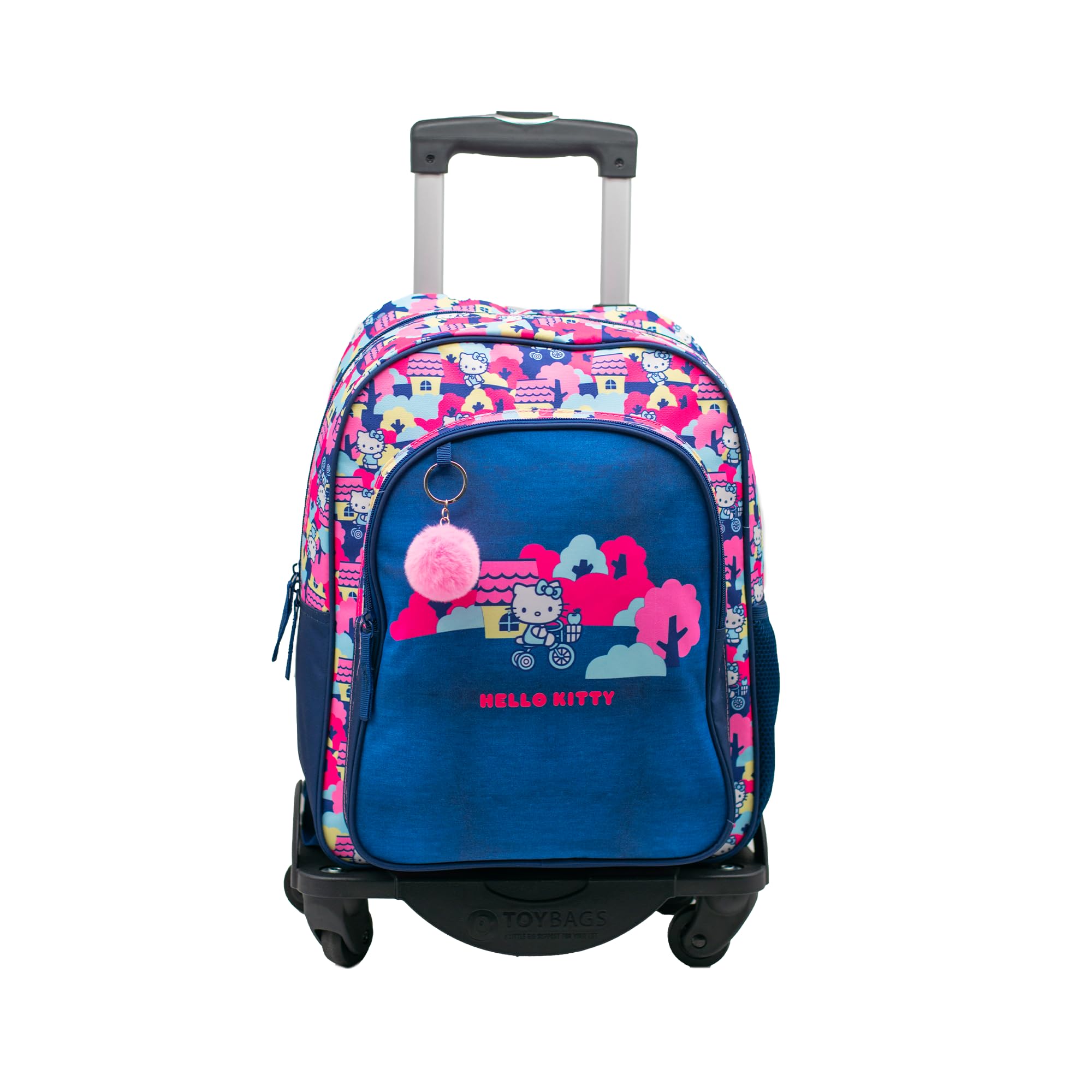 TOYBAGS Mochila Escolar Hello Kitty - Doble Compartimento Adaptable + Carro Negro Proteccion Lateral Y STOPER Frontal Anti CAIDA 4 Ruedas giratorias - 44 X 30 X 20 CM