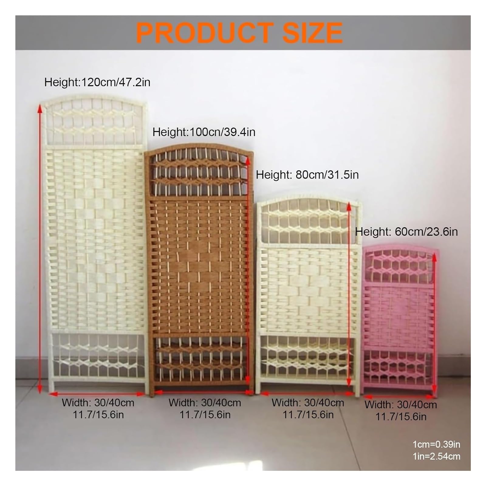 Biombo Interior de Madera, Biombo de Tejido Plegable, Separador portátil e Independiente, sin ensamblaje(White+Red,80X40CM-6PCS)