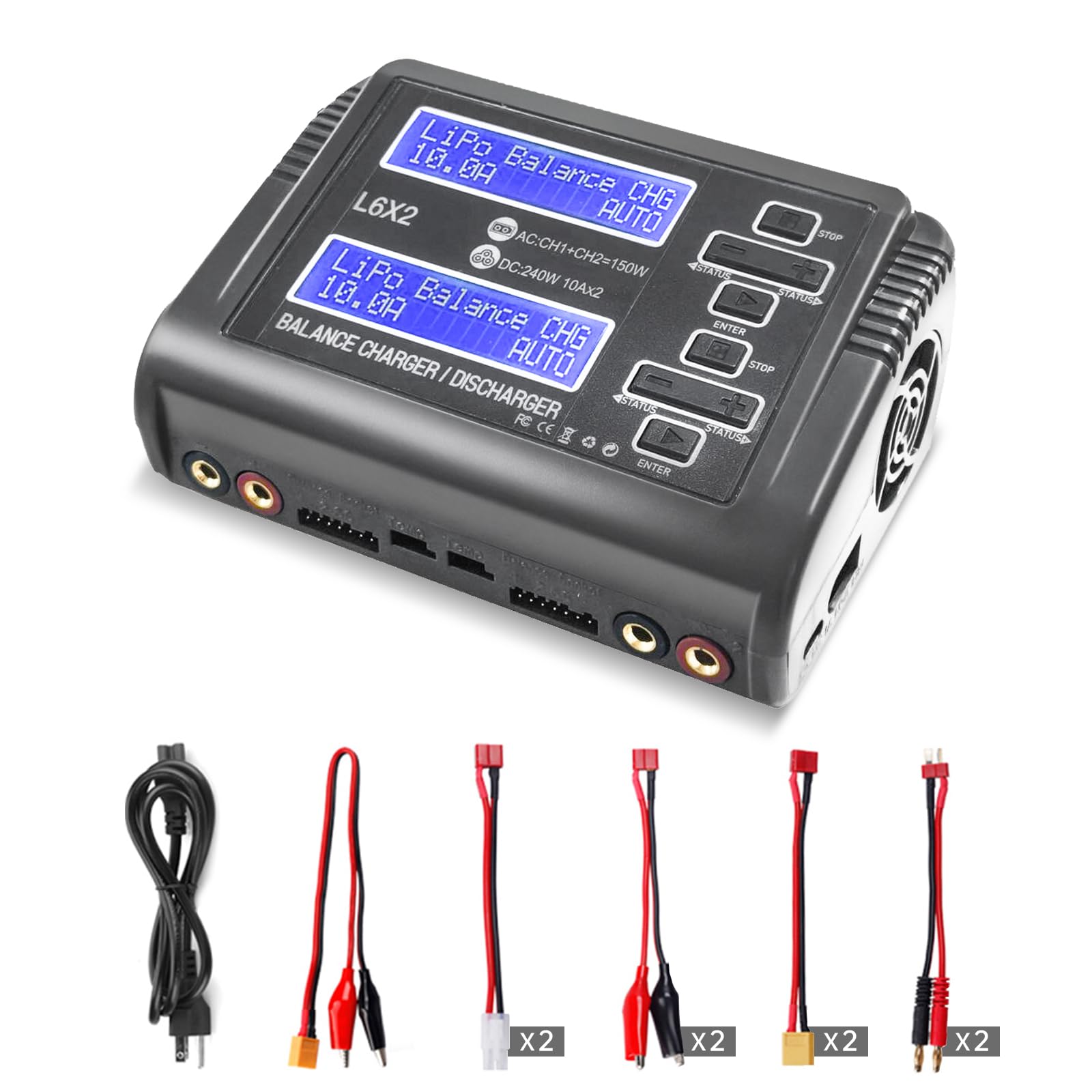 LiPo Battery Charger Dual RC Battery Charger Discharger 240W 10A for 1-6S LiPo LiHV Li-ion Life 1-15S NiCD NiMH PB Smart Batteries, Dual Channel Fast Balance Charger, RC Car Drone Boat