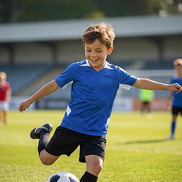Completo Calcio Bambino, Set di Maglia e Shorts a Secco Rapido per Allenamento Scuola Gimnasio - 3