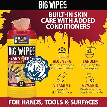 BIG WIPES Heavy Duty Industrial Hand Cleaning Wipes, Textured Scrubbing Degreaser Wipes for Mechanics and Tool Cleaner 80 Count Canister (2 Pack)
